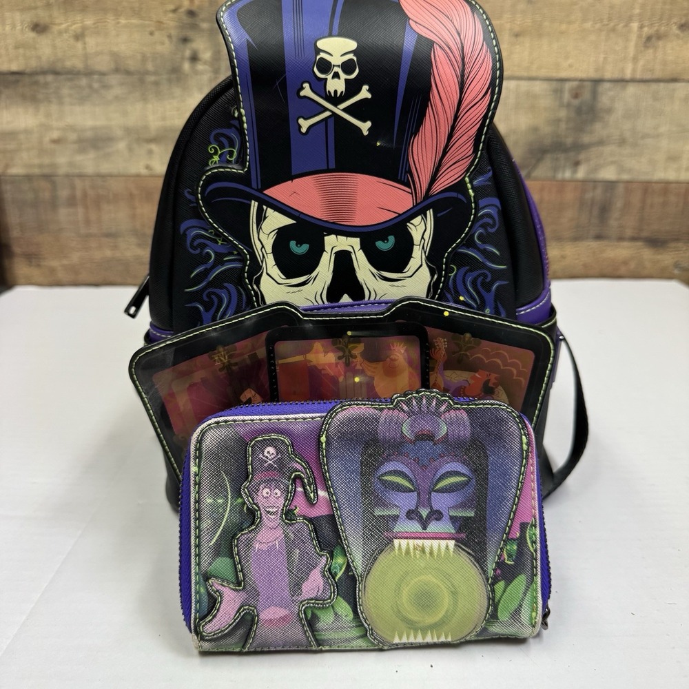 Loungefly Disney Villains Princess and the Frog Mini Backpack AND wallet GITD